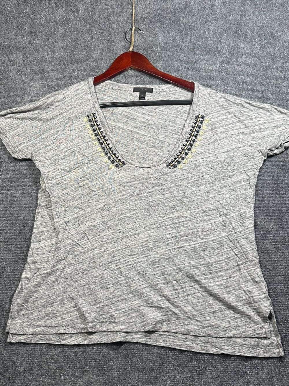 J Crew Top Womens Medium Embellished Tee Shirt Short Sleeve Beaded Vneck